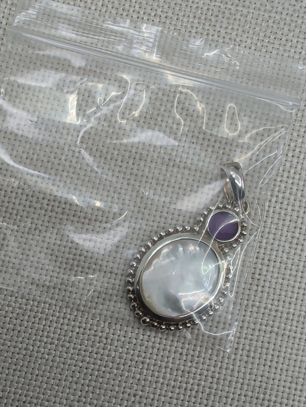 Vintage Whitney Kelly 925 Sterling Silver Mother of Pearl Amethyst Pendant - Picture 15 of 16